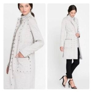 NIC+ZOE Light Gray Trench Coat with Stud Accents